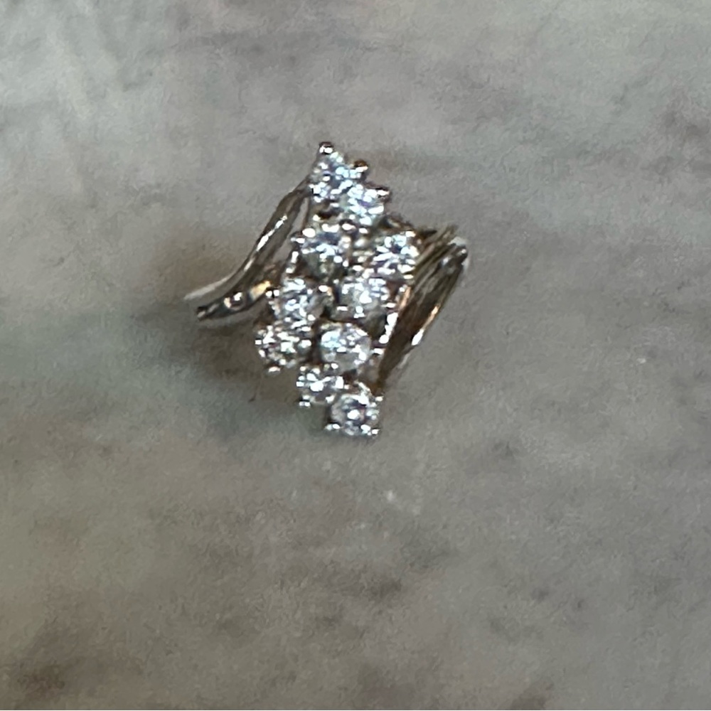 Silver Crystal Cluster Ring — Sparkling White Stone Band